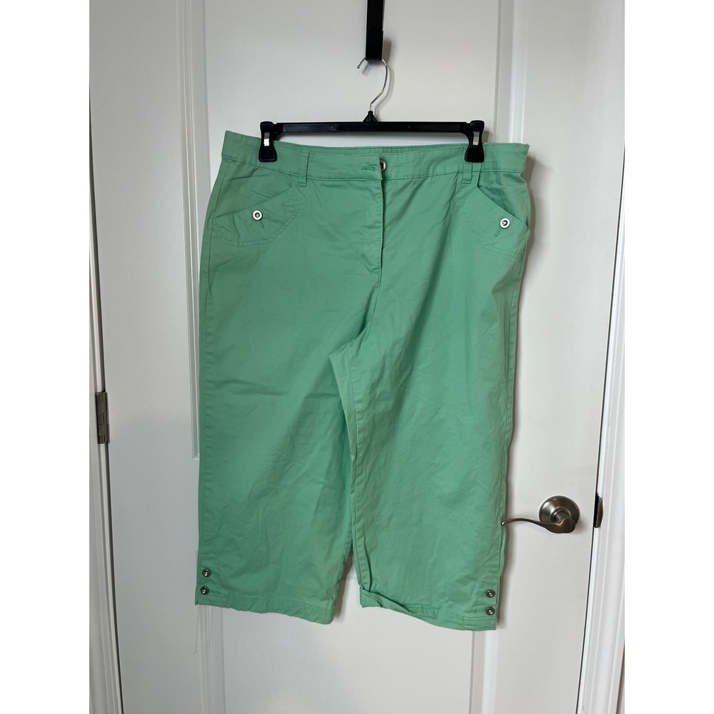 Karen Scott Womens Mint Green Capri Pants Button Detail Size 18 Stretch Cotton